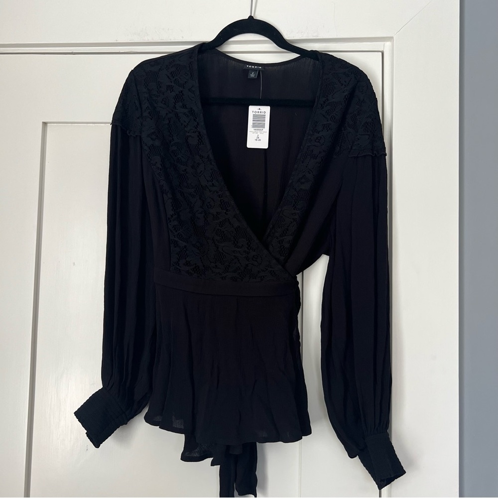 Torrid Gauze & Lace Wrap Top